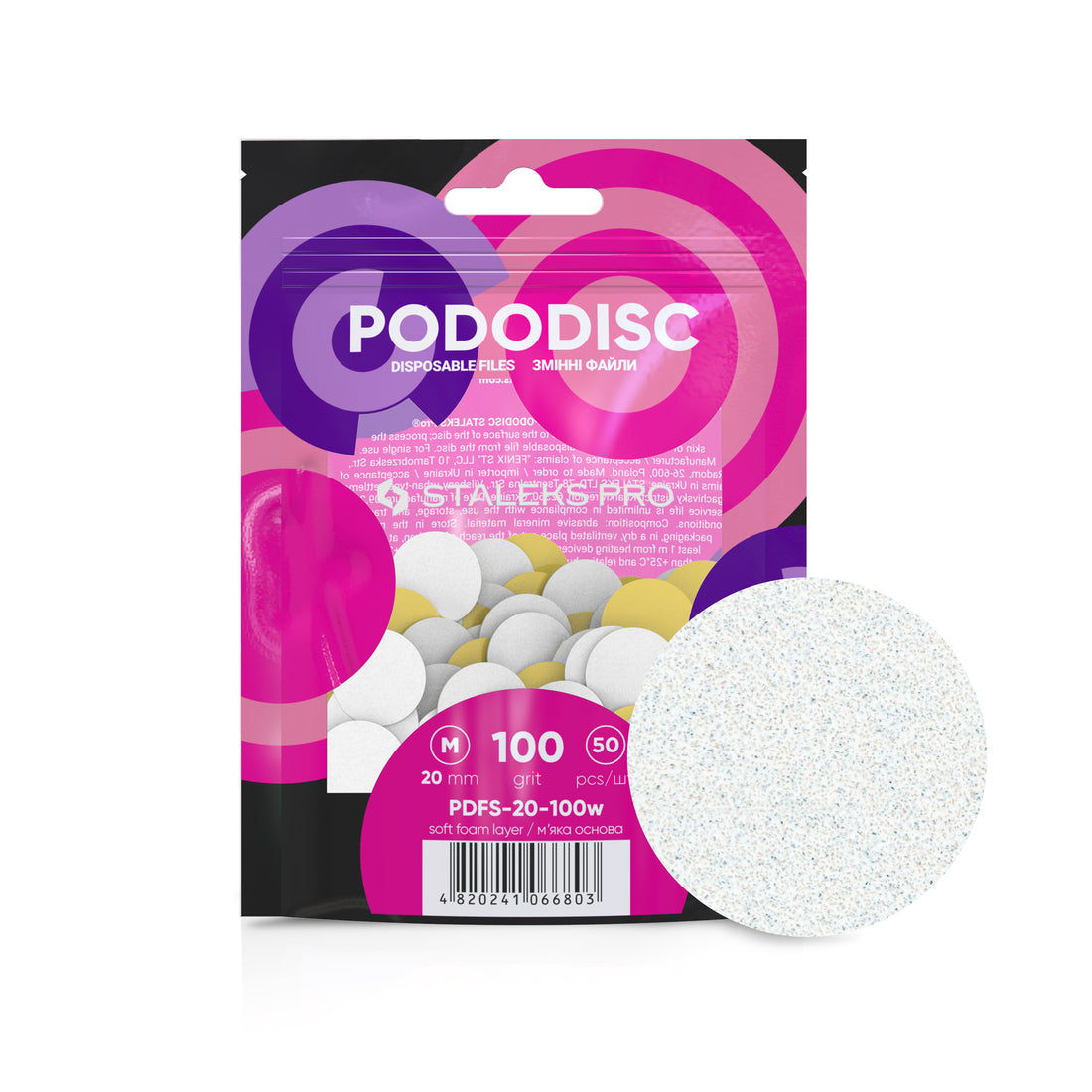 File unica folosinta cu burete disc pedichiura Staleks PODODISC M, granulatie 100, 50 buc