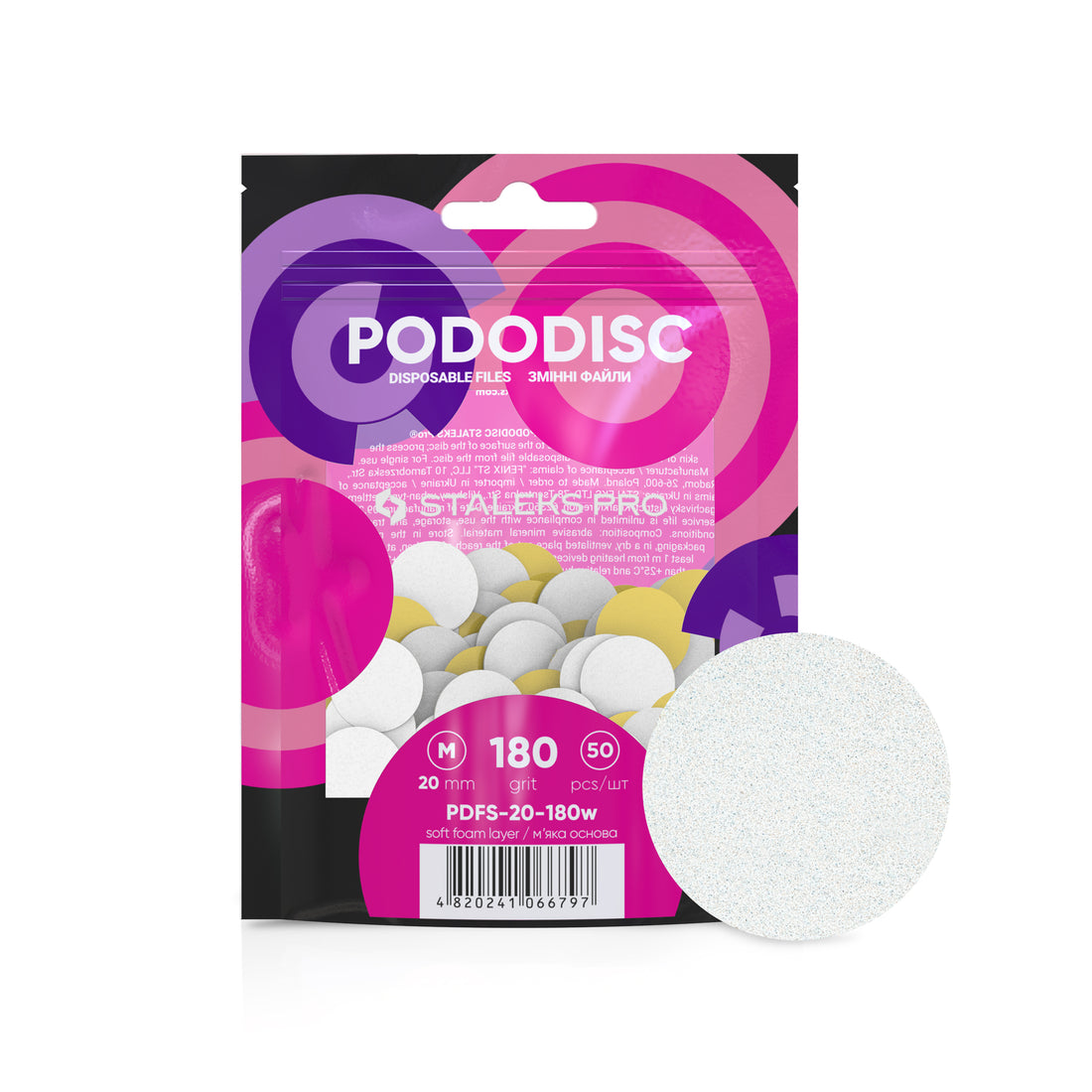 File unica folosinta cu burete disc pedichiura Staleks PODODISC M, granulatie 180, 50 buc